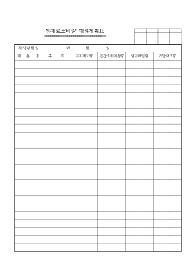원재료소비량 예정계획표 원재료소비량 예정계획표